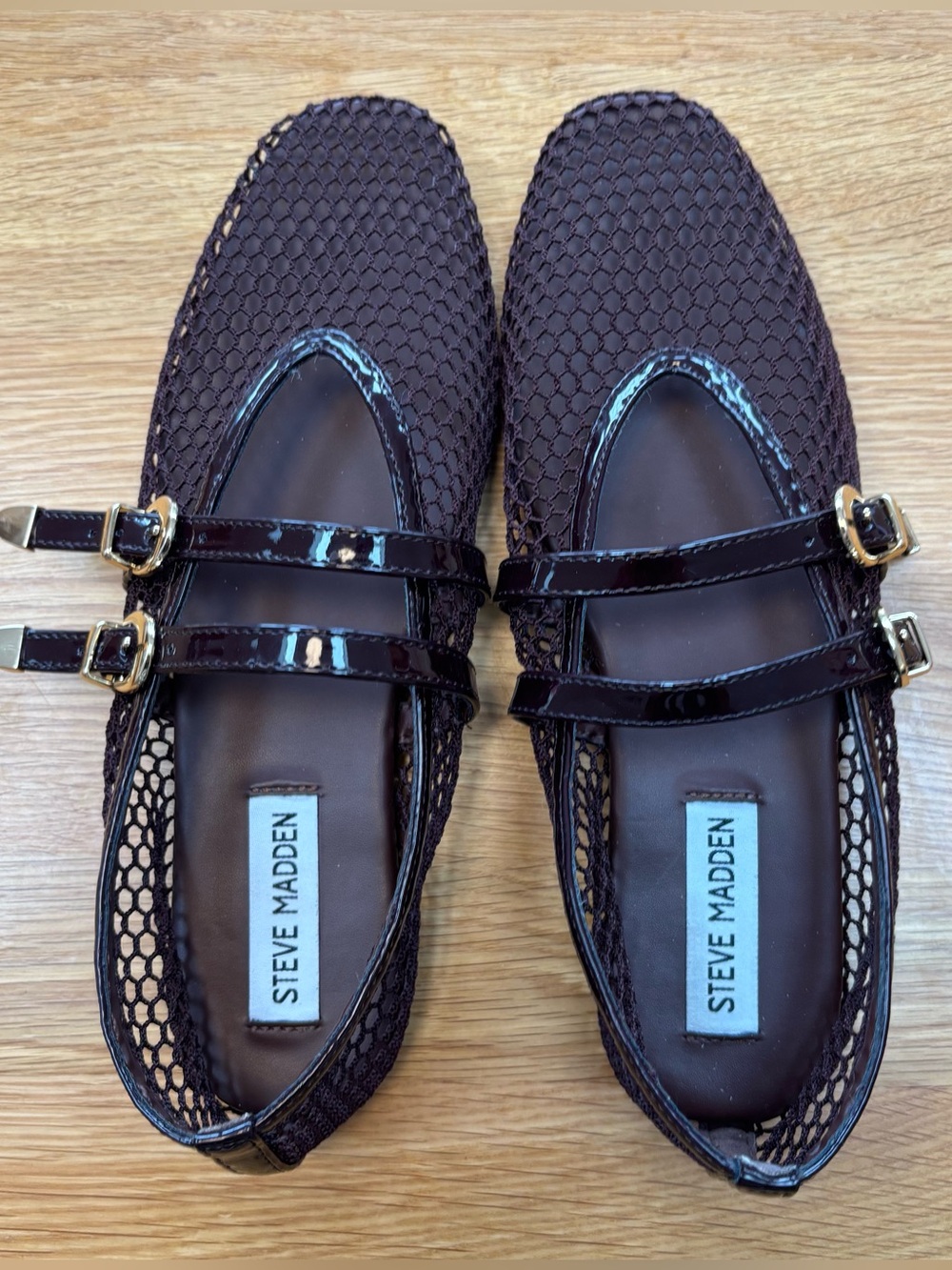 Steve Madden Dark Brown Mesh Double-Buckle Mary Jane Flats 7.5